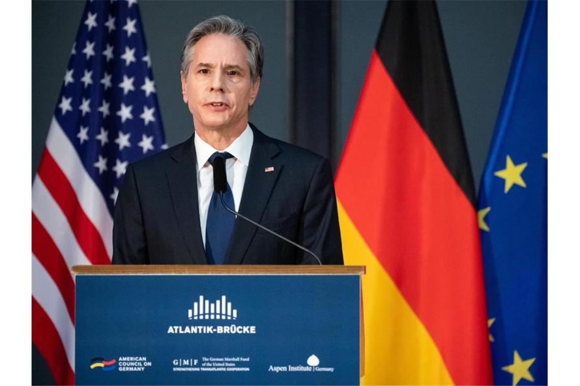 US-Außenminister Antony Blinken spricht bei einer Veranstaltung in Berlin. Foto: Bernd Von Jutrczenka/dpa Pool/dpa