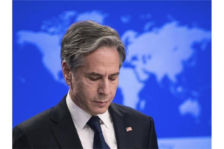US-Außenminister Antony Blinken während eines Briefings zu Russland und der Ukraine. Foto: Brendan Smialowski/Pool AFP/AP/dpa