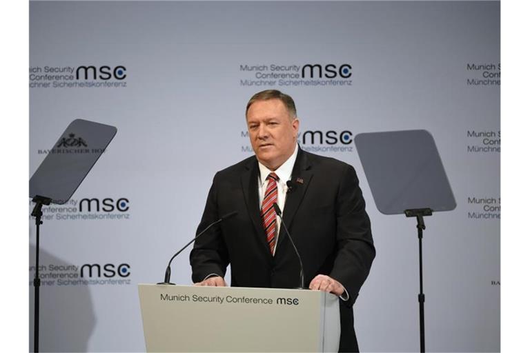 US-Außenminister Mike Pompeo spricht auf der 56. Münchner Sicherheitskonferenz. Foto: Sven Hoppe/dpa