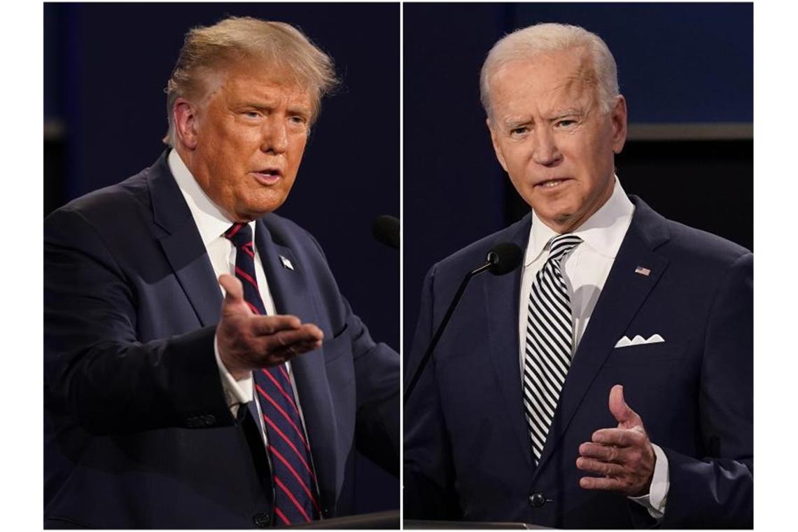 Trump gegen Biden: Die Entscheidung im Minutenprotokoll US-Präsident Donald Trump (l) und Herausforderer Joe Biden liefern sich ein enges Rennen ums Weiße Haus. Foto: Patrick Semansky/AP/dpa