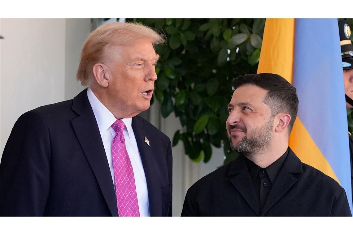 US-Präsident Donald Trump (links) begrüsst den ukrainischen Präsidenten Wolodymyr Selenskyj vor dem Weißen Haus. (Archivbild)