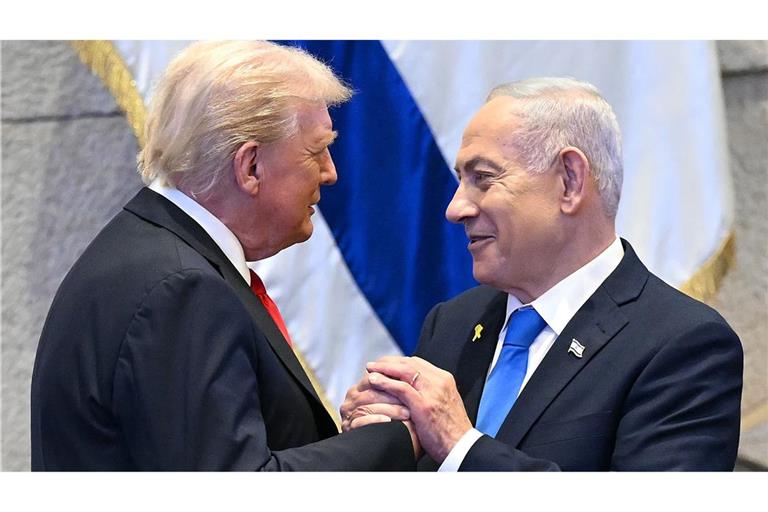 US-Präsident Donald Trump mit dem israelischen Ministerpräsidenten Benjamin Netanjahu im Parlament in Jerusalem.