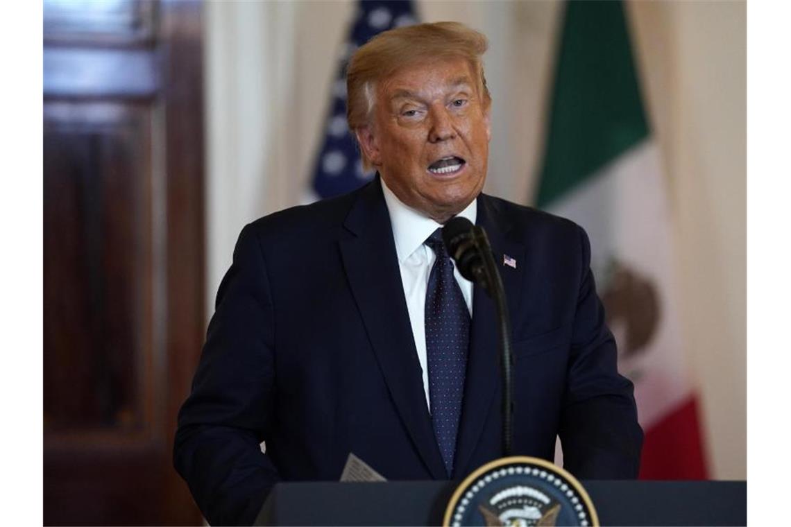 US-Präsident Donald Trump spricht auf einer Pressekonferenz. Foto: Evan Vucci/AP/dpa