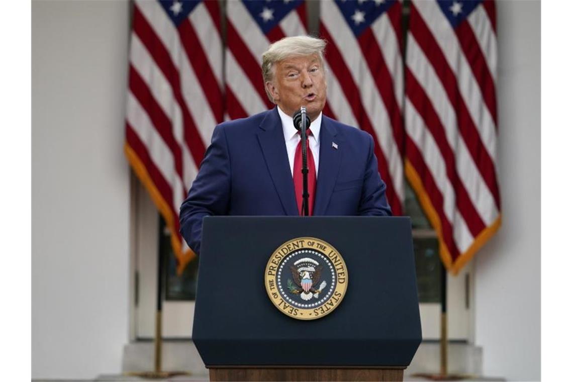 Trump-Anwälte wollen Wahlergebnis kippen US-Präsident Donald Trump spricht im Rosengarten des Weißen Hauses. Foto: Evan Vucci/AP/dpa