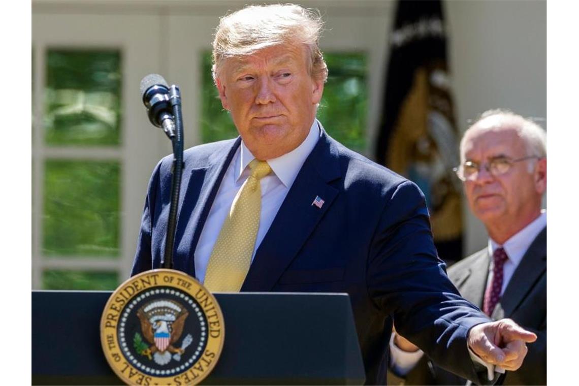 Suche nach Antworten zu Tanker-Attacken im Golf von Oman US-Präsident Donald Trump spricht im Rosengarten des Weißen Hauses. Foto: Alex Brandon/AP