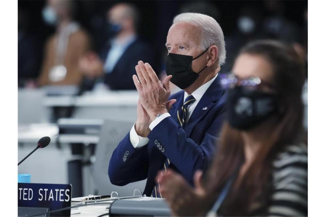 US-Präsident Joe Biden beim UN-Klimagipfel COP26 in Glasgow. Biden war direkt aus Rom vom G20-Gipfel zum Auftakt der Konferenz angereist. Foto: Erin Schaff/The New York Times via AP, Pool/dpa