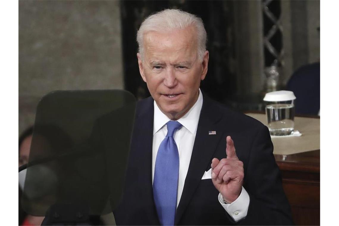 US-Präsident Joe Biden spricht während einer gemeinsamen Sitzung des US-Kongresses. Foto: Michael Reynolds/Pool EPA/AP/dpa