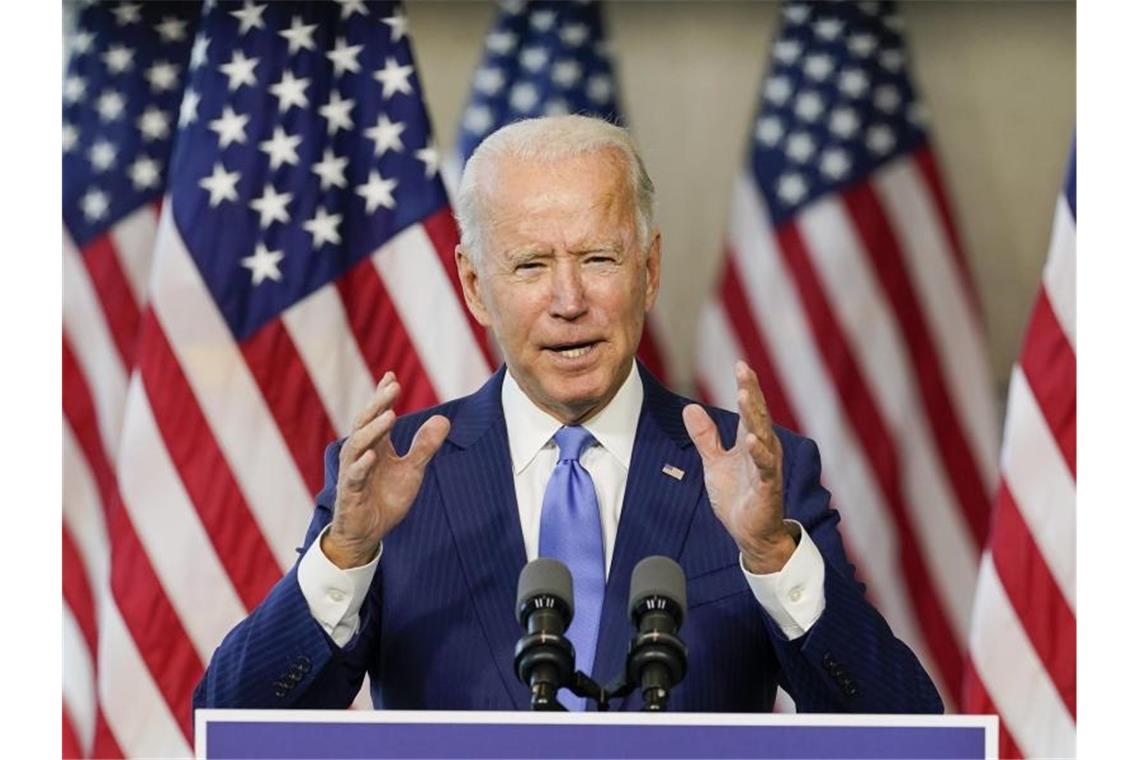 US-Präsidentschaftskandidat Joe Biden spricht im „National Constitution Center“. Foto: Carolyn Kaster/AP/dpa