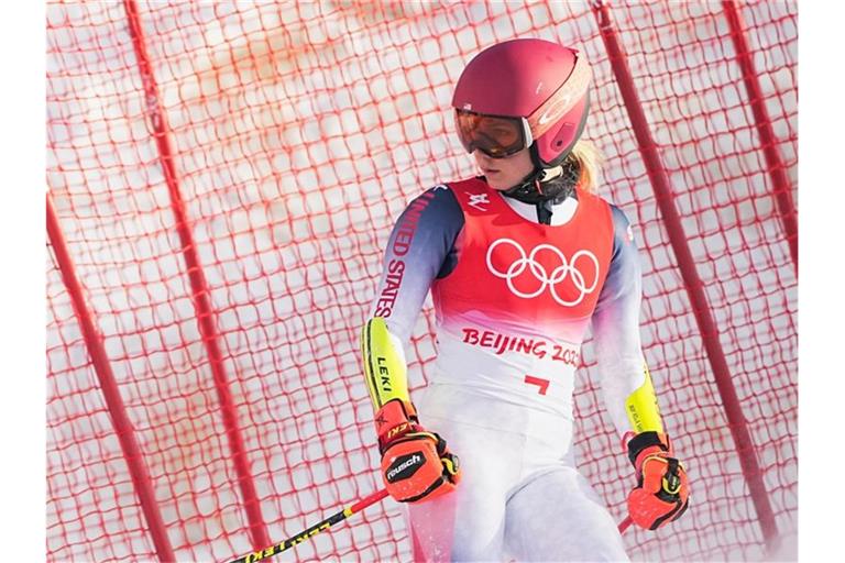 US-Star Mikaela Shiffrin ist im Riesenslalom ausgeschieden. Foto: Michael Kappeler/dpa