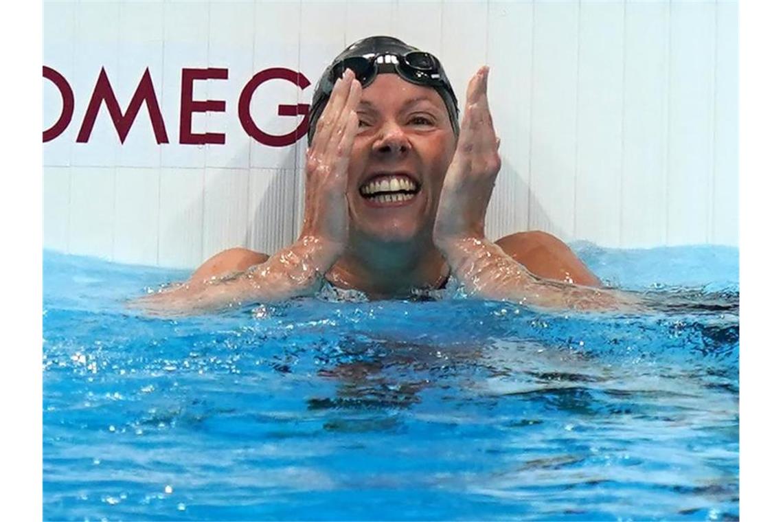 Sommerspiele in Tokio: Zielsichere Hiltrop, Raser Floors Verena Schott errang über 100 Meter Rücken, 200 Meter Lagen und 100 Meter Brust Bronze. Foto: Marcus Brandt/dpa