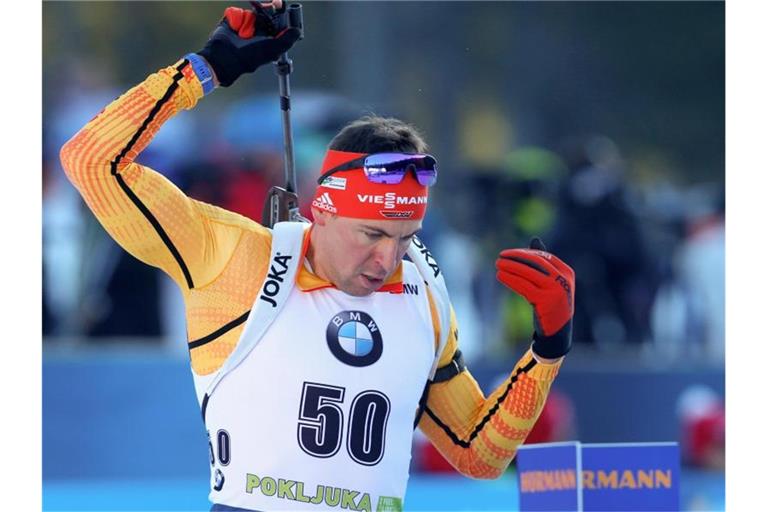 Verpasste in Pokljuka nur knapp das Podium: Philipp Nawrath. Foto: Darko Bandic/AP/dpa