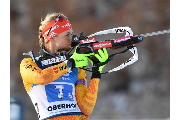 Verpasste mit Deutschlands Frauen-Staffel das Podium in Oberhof: Denise Herrmann. Foto: Martin Schutt/dpa-Zentralbild/dpa