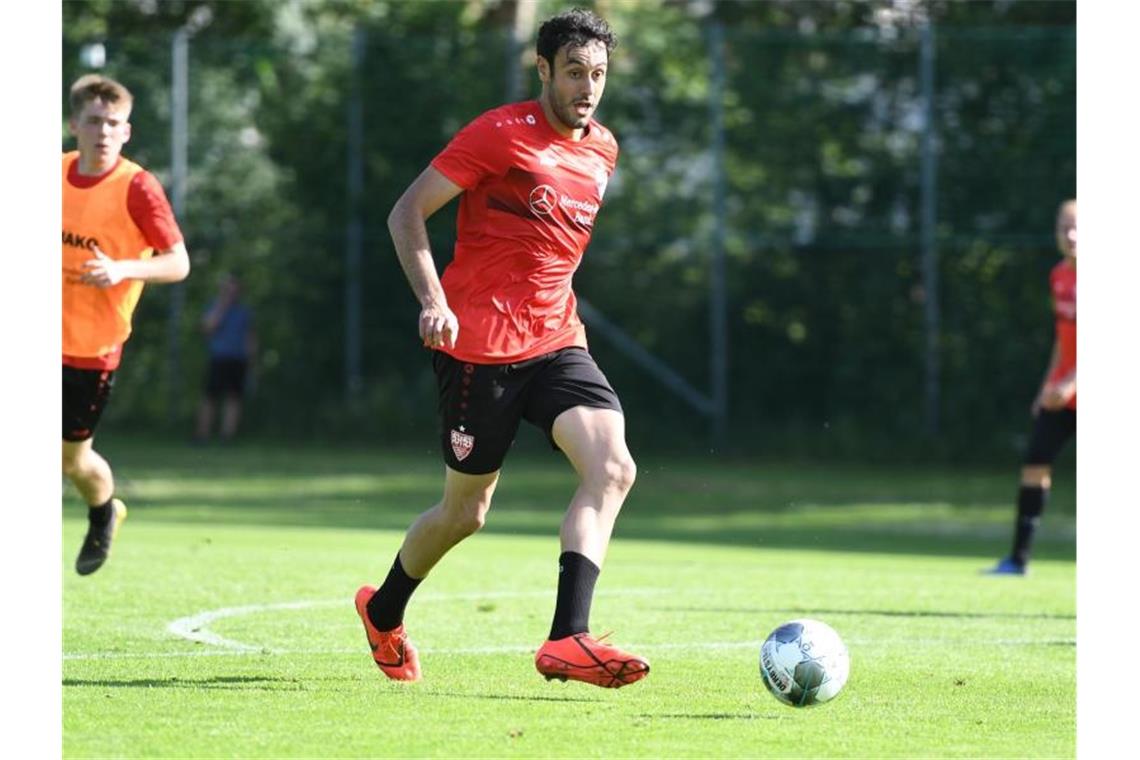 VfB-Neuzugang Hamadi Al Ghaddioui beim Übungsspiel im Trainingslager in Kitzbühel. Foto: Maximilian Haupt