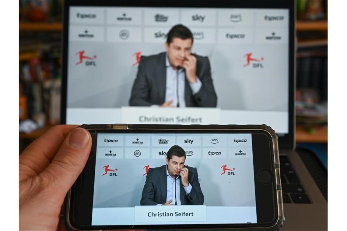 DFL kämpft mit Vier-Punkte-Plan gegen die Corona-Krise Video-Pressekonferenz mit Christian Seifert, Geschäftsführer der DFL GmbH. Foto: Arne Dedert/dpa