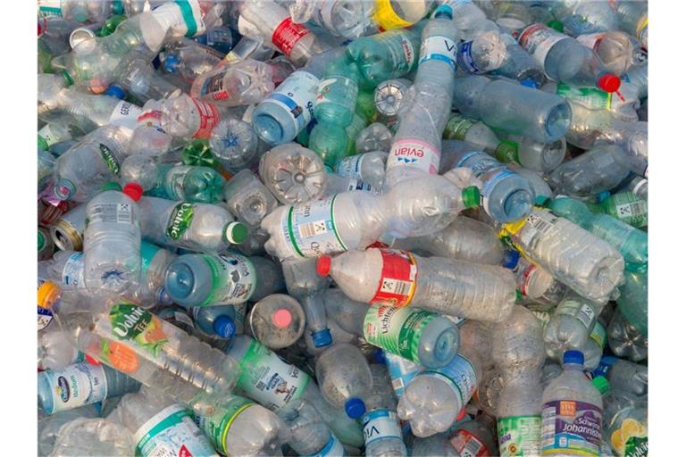 Viele Einwegflaschen aus Plastik liegen auf einem Haufen. Foto: Sebastian Kahnert/zb/dpa