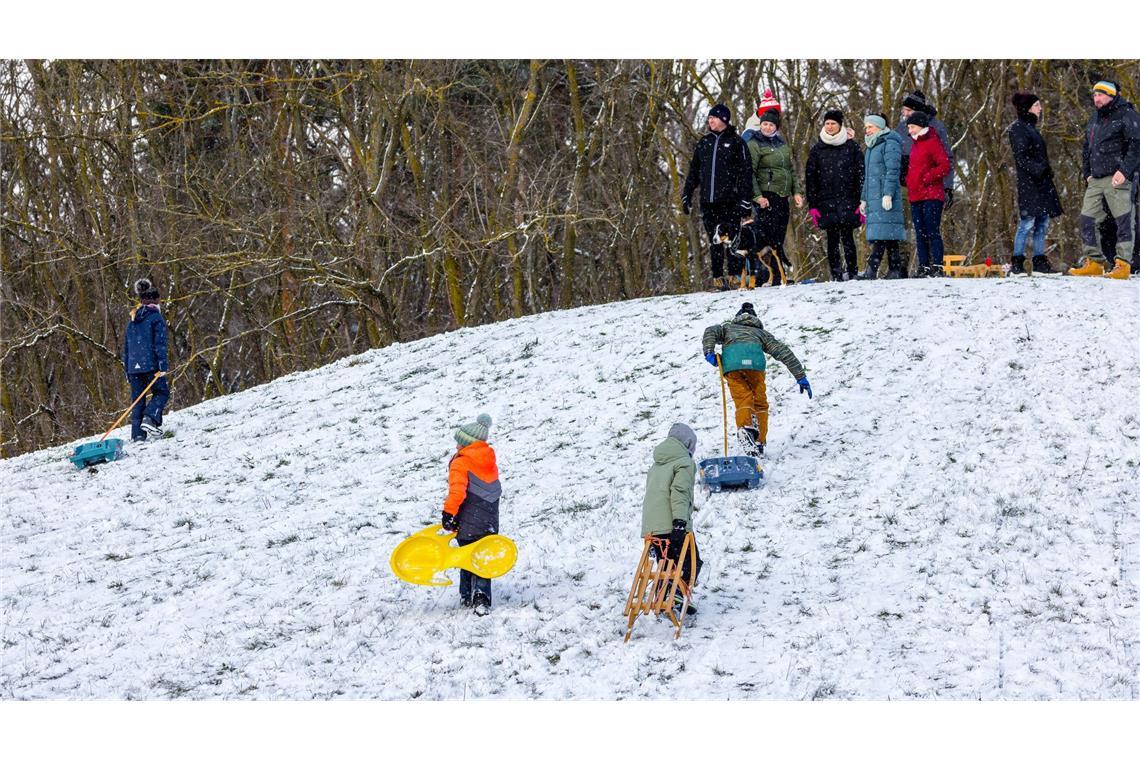 Viele Kinder vergnügten sich mit ihren Eltern beim Rodeln.