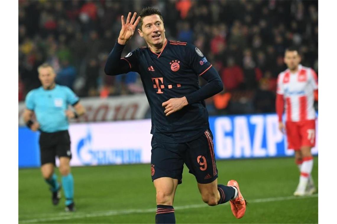 Vier Treffer steuerte Robert Lewandowski zum Bayern-Sieg in Belgrad bei. Foto: Sven Hoppe/dpa