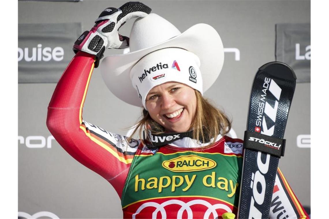 Viktoria Rebensburg gewann den Super-G in Lake Louise. Foto: Jeff Mcintosh/The Canadian Press/AP/dpa