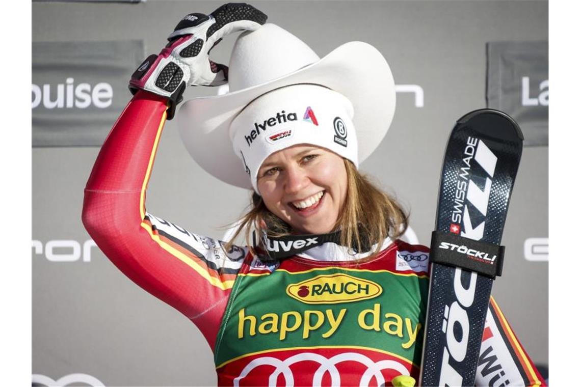 Bald Speed-Queen? Rebensburg grübelt nach Sieg Viktoria Rebensburg gewann den Super-G in Lake Louise. Foto: Jeff Mcintosh/The Canadian Press/AP/dpa