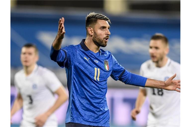 Vincenzo Grifo feiert ein Tor für die italienische Fußballnationalmannschaft. Foto: Fabio Ferrari/LaPresse via ZUMA Press/dpa/Archivbild