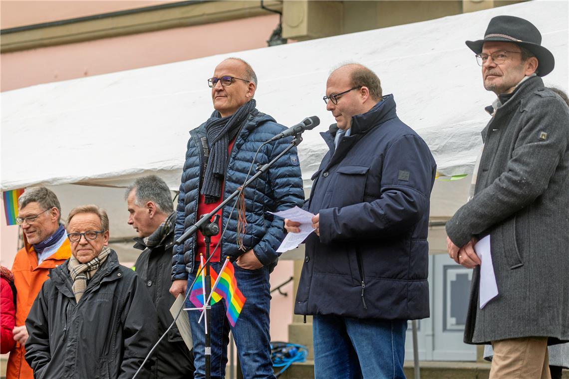 v.L. BM Bernd Bühler, BM Armin Mößner spricht, BM Christoph Jäger