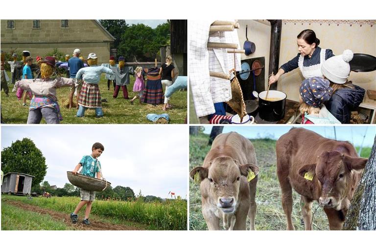 Vogelscheuchen basteln, kochen wie die Uroma, Saat ausstreuen und süße Kälbchen bewundern. Freilichtmuseen starten mit bunten Programmen in die Saison.