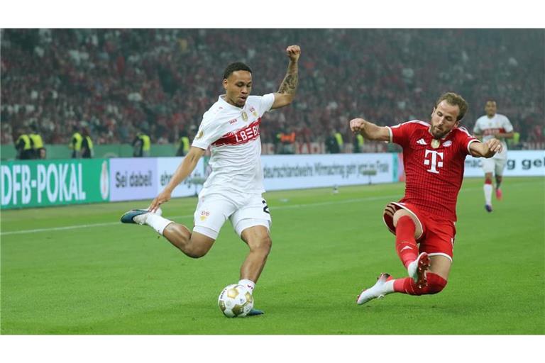 Voller Einsatz: Nikolas Nartey (links) im Duell mit Harry Kane. Das DFB-Pokalfinale im Mai war trotzdem eine eindeutige Angelegenheit – die Bayern gewannen mit 3:0.
