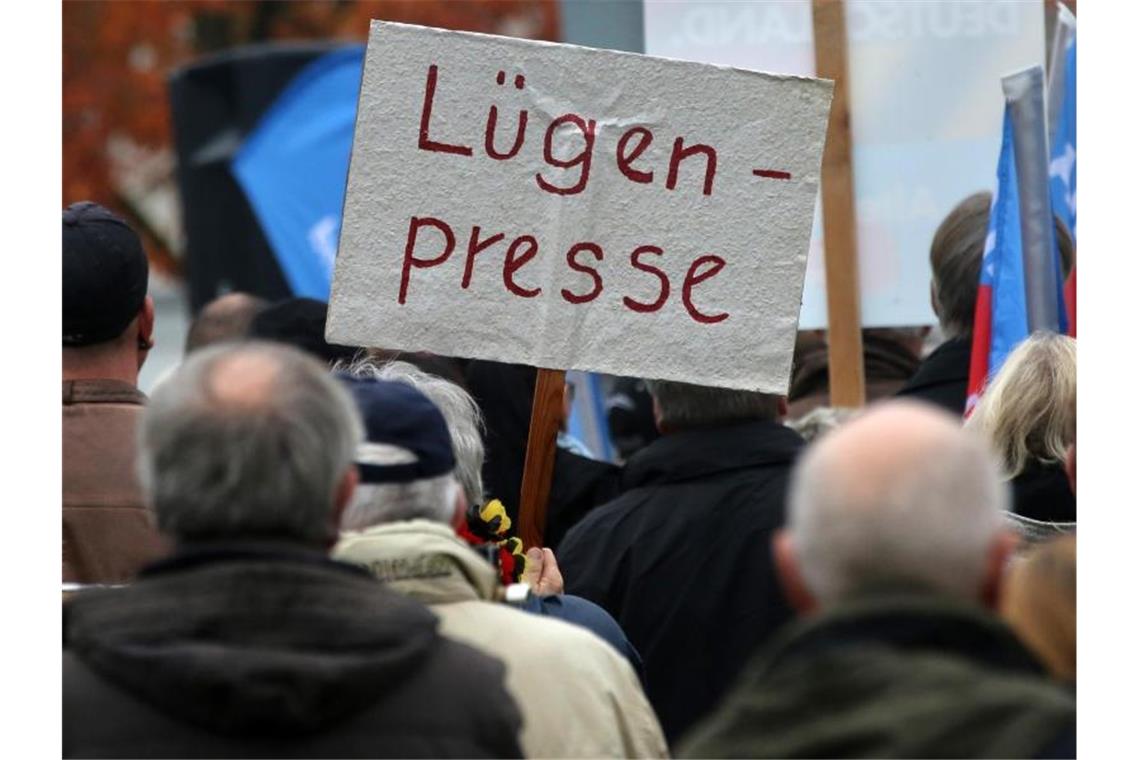 Ost-AfD im Steigflug - und viele Westdeutsche am Schalthebel Vor allem im Osten Deutschlands ein gern gemachter Vorwurf: AfD-Anhänger prangern in Rostock die „Lügenpresse“ an. Foto: Bernd Wüstneck
