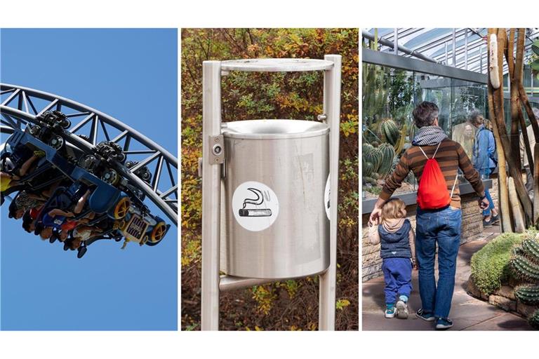 Vor allem, um Kinder und vulnerable Gruppen besser zu schützen, soll im Südwesten bald das Rauchverbot ausgeweitet werden – unter anderem wären davon auch der Freizeitpark Tripsdrill (links) und die Wilhelma (rechts) betroffen.