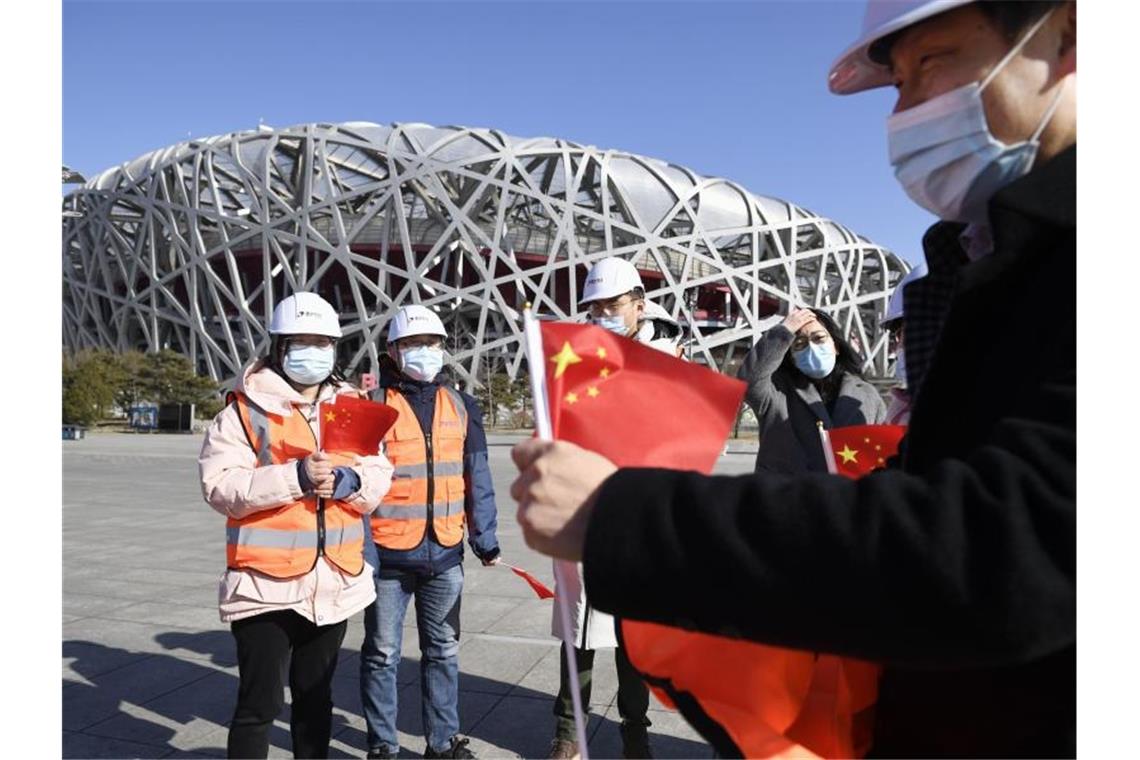 Winterspiele in Peking: Boykottaufrufe werden lauter Vorbereitungen für die Eröffnungsfeier der Olympischen Winterspiele in Peking am 4. Februar 2022. Foto: -/kyodo/dpa