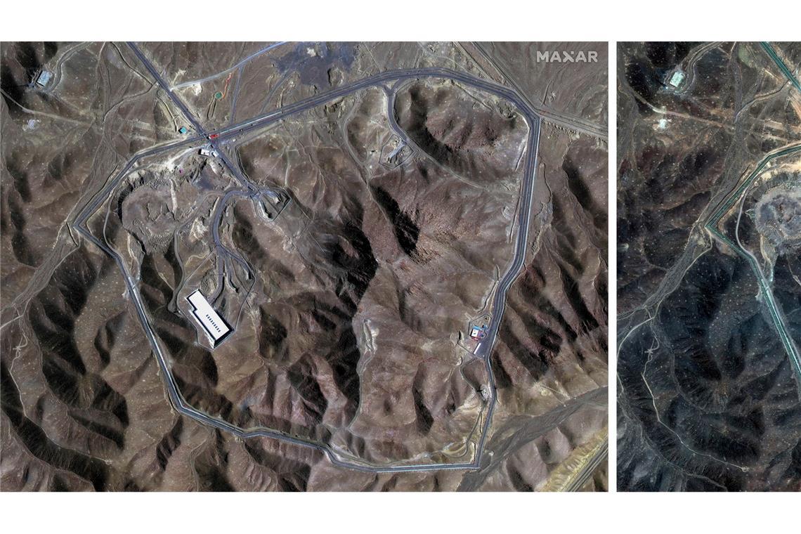 USA bombardieren Atomanlagen im Iran - Angst vor Eskalation Vorher/Nachher: Der Einschlag von US-Bomben in der iranischen Atomanlage Fordo ist aus dem Weltall sichtbar.