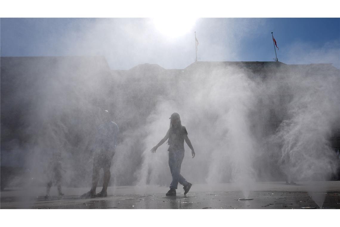 Wassernebel zur Abkühlung: Nicht nur in Hamburg ist jede Hitzepause willkommen.