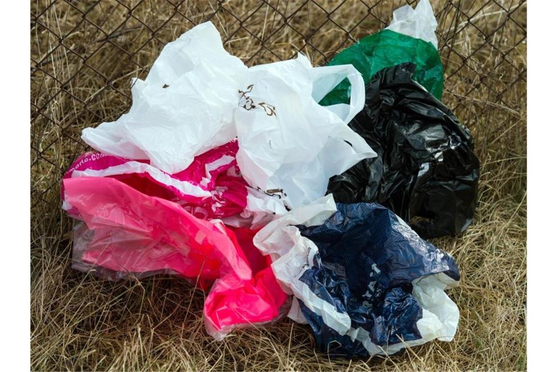 Weggeworfene Plastiktüten haben sich in einem Zaun verfangen. Foto: Patrick Pleul