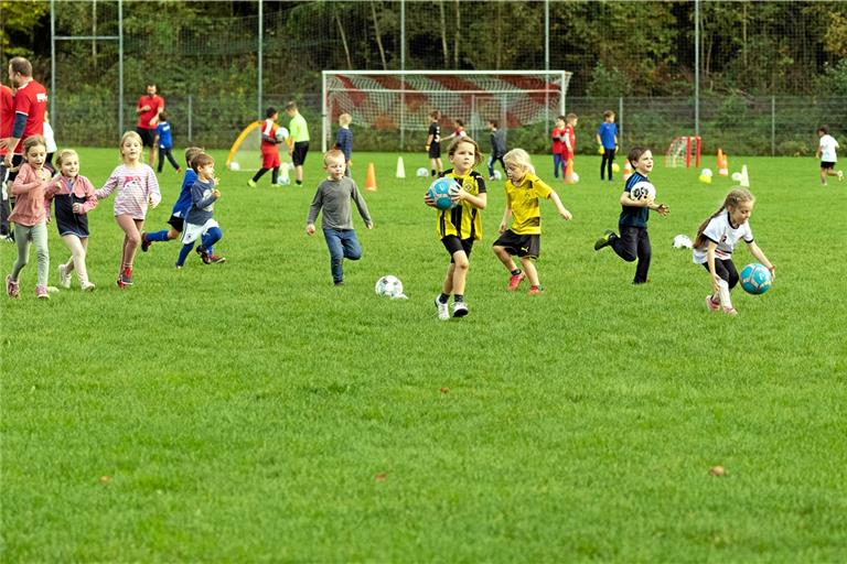 Wenn die SVG Kirchberg den Nachwuchs zum Training bittet, dann wuselt es nur so auf dem Sportplatz. Von den Bambini bis zur D-Jugend sind fast 100 Kinder dabei. Fotos: Alexander Becher