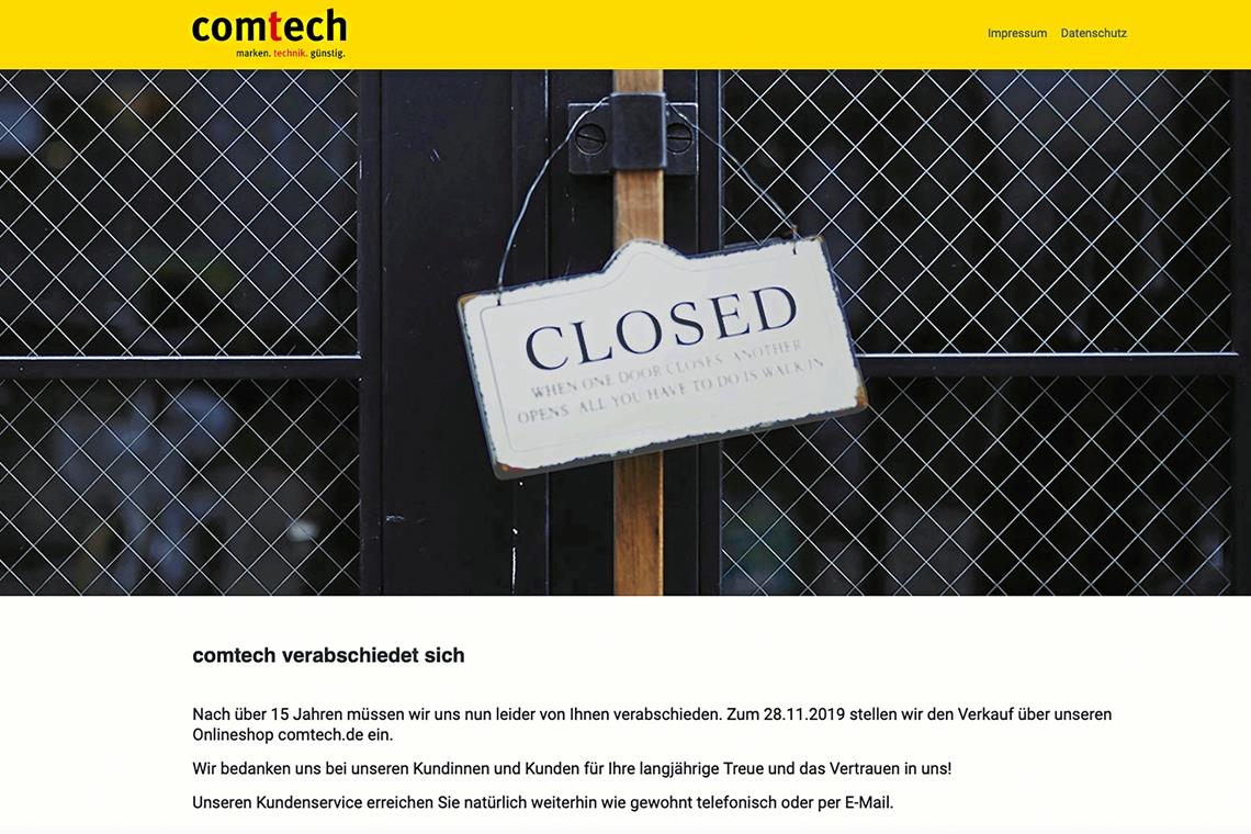 Wer die Homepage der Firma Comtech aufruft, sieht nur dieses Bild. Die Hoffnung, dass es doch noch irgendwie weitergeht, hat sich zerschlagen.