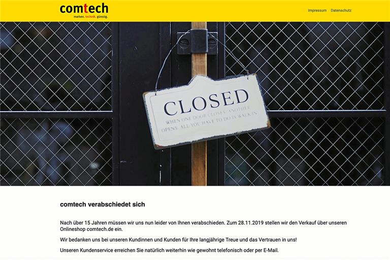 Wer die Homepage der Firma Comtech aufruft, sieht nur dieses Bild. Die Hoffnung, dass es doch noch irgendwie weitergeht, hat sich zerschlagen.