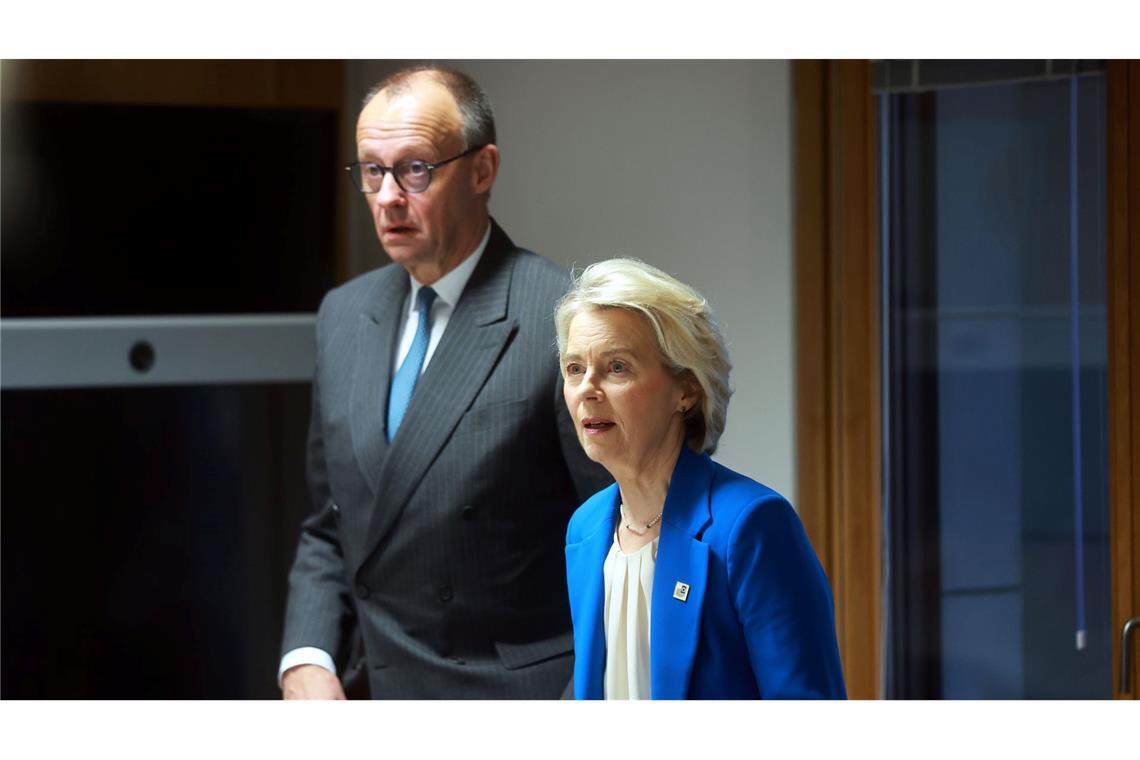 Werben für die Nutzung russischer Gelder: EU-Kommissionspräsidentin Ursula von der Leyen und Bundeskanzler Friedrich Merz