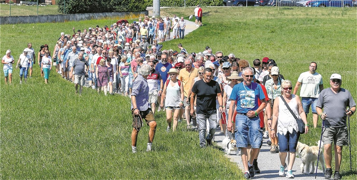 Fan-Karawane folgt Sängerin Andrea Berg Wie eine Ameisenarmee schlängeln sich die Fans von Andrea Berg auf dem Wanderweg in Richtung der Weinberge. Ziel ist das Wengerterschützenhäuschen in Allmersbach am Weinberg. Foto: A. Becher