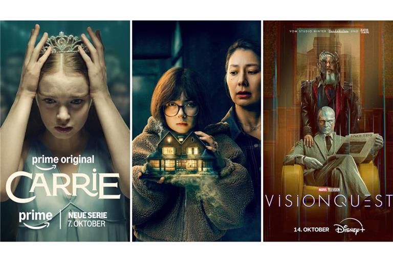 Wie wäre es zum Beispiel mit "Carrie", "House of Yang" oder "VisionQuest" (von links)? Unsere Streaming-Serien-Empfehlungen im Oktober. 