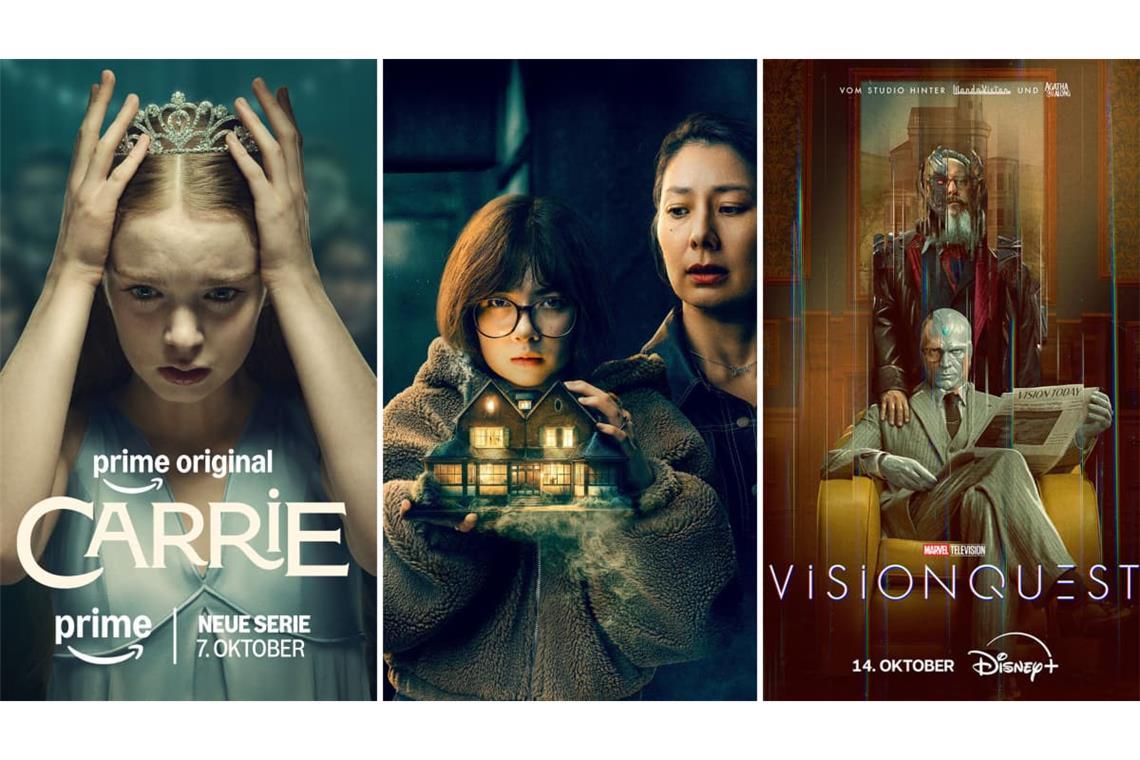 Wie wäre es zum Beispiel mit "Carrie", "House of Yang" oder "VisionQuest" (von links)? Unsere Streaming-Serien-Empfehlungen im Oktober. 
