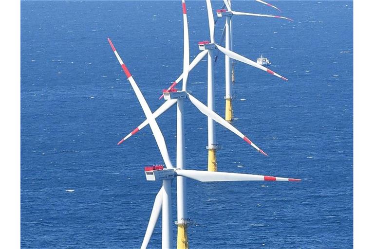Windräder stehen in der Nordsee. Foto: Christian Charisius/Archivbild