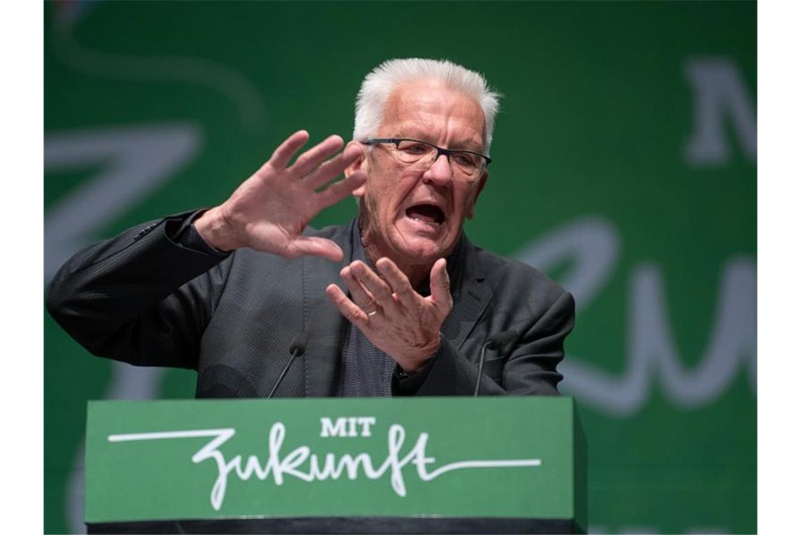 Winfried Kretschmann spricht während des Landesparteitags von Bündnis 90/Die Grünen Baden-Württemberg. Foto: Sebastian Gollnow