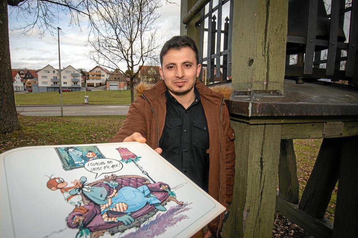 „Kåsch du Schwäbisch schwätze?“ Witze auf Schwäbisch? Nicht immer so einfach zu verstehen wie der vom Äffle und Pferdle, findet der Syrer Hussein Al Bakri. Foto: A. Becher