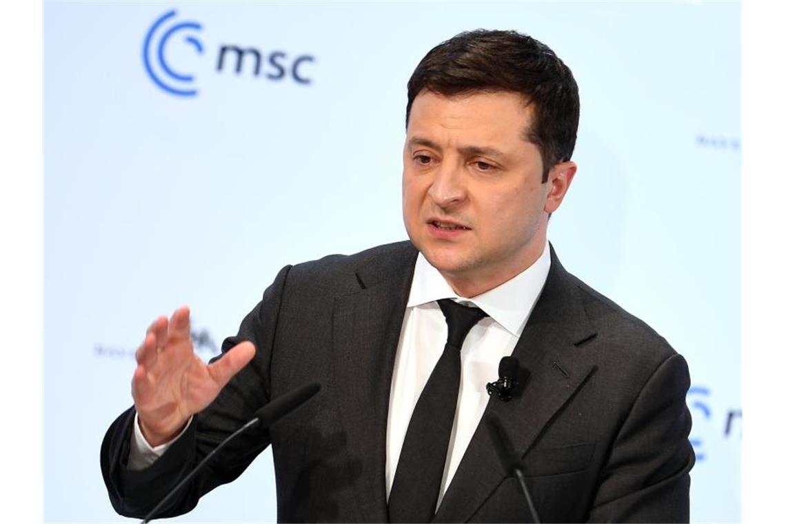 Wolodymyr Selenskyj, Präsident der Ukraine, bei der Münchner Sicherheitskonferenz. Foto: Tobias Hase/dpa