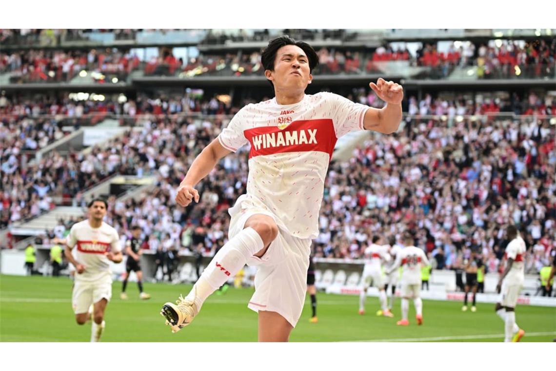 Woo-Yeong Jeong traf gegen den FC Bayern zum 2:1 – und eröffnete dem VfB damit den Weg zur Vize-Meisterschaft in der Saison 2023/24.