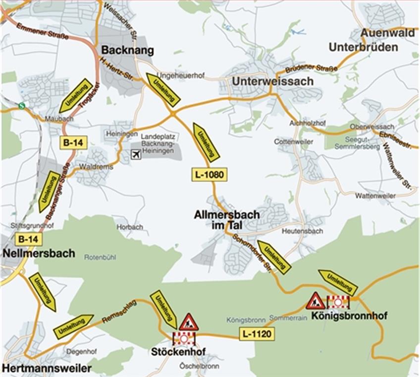 Würden alle die offizielle Umleitung fahren, wäre alles in Ordnung. Quelle: Landratsamt/Grafik ZVW