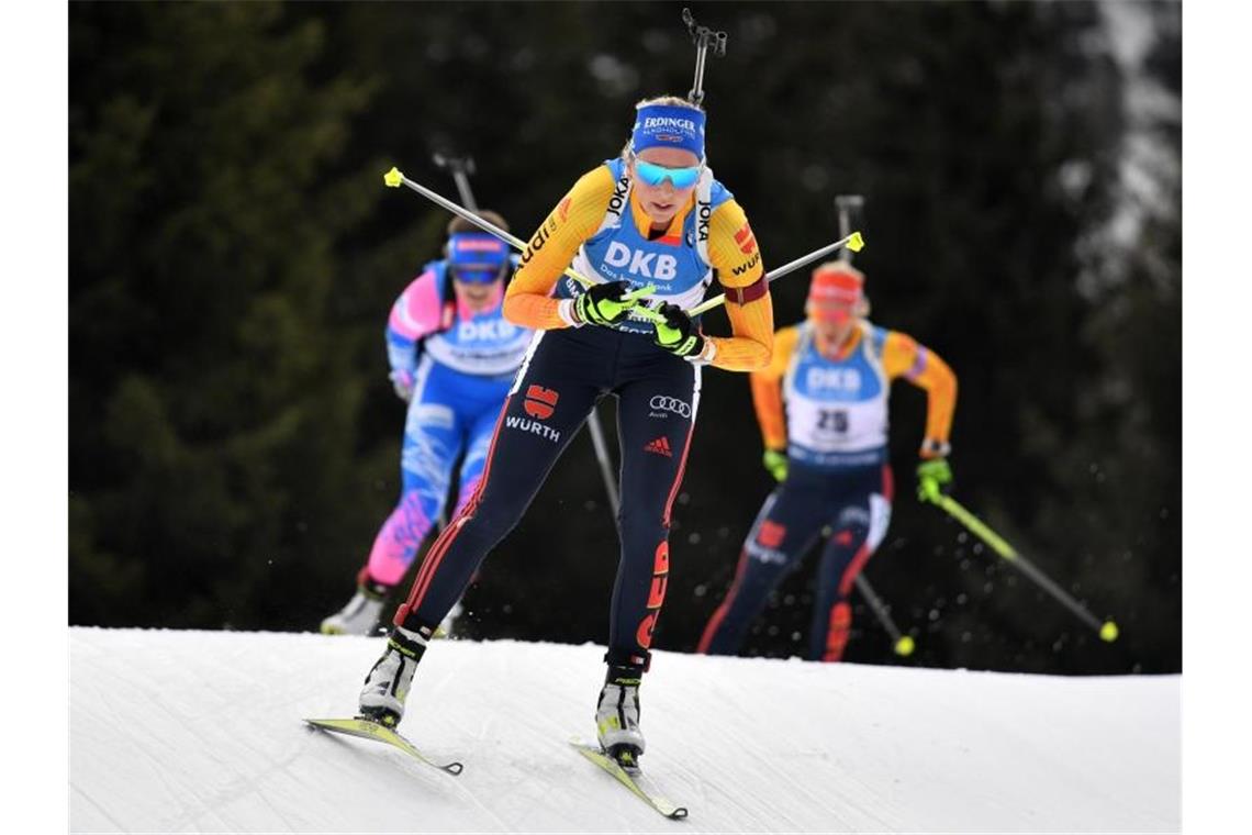 Wurde Dritte im Massenstart: Franziska Preuß. Foto: Hendrik Schmidt/dpa