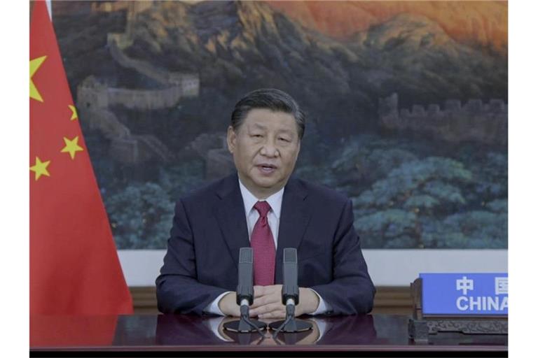 Xi Jinping, Präsident von China, spricht in einer aufgezeichneten Botschaft während der 76. Generaldebatte der UN-Vollversammlung der Vereinten Nationen in New York. Foto: Bebeto Matthews/UN Web TV/dpa
