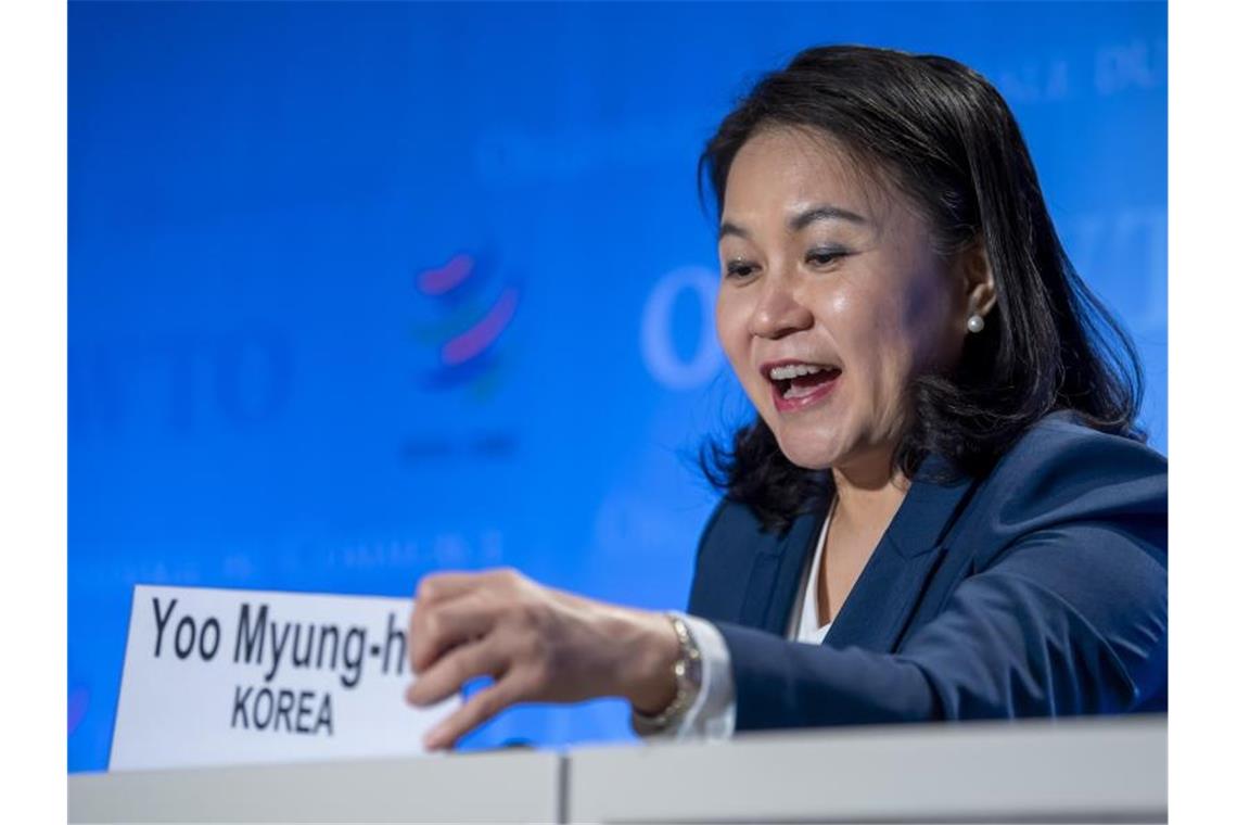 Noch zwei Kandidatinnen für Chef-Posten bei der WTO Yoo Myung Hee aus Südkorea, Kandidatin für das Amt der Generaldirektorin der Welthandelsorganisation (WTO). Foto: Martial Trezzini/KEYSTONE/dpa