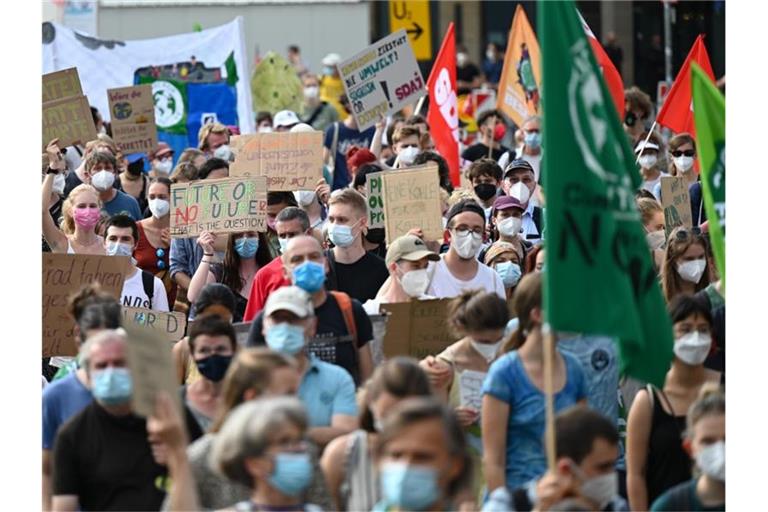 Zahlreiche Demonstranten bei einem Klimastreik von Fridays for Future. Foto: Arne Dedert/dpa/Symbolbild